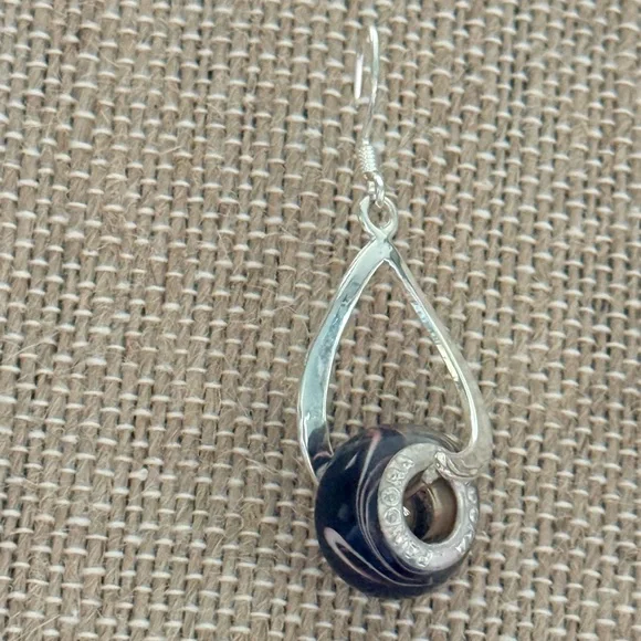 Pandora S925 sterling silver murano glass dangle earrings swirl black pink - Picture 3 of 3